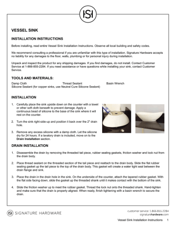 VESSEL SINK INSTALLATION INSTRUCTIONS | Manualzz