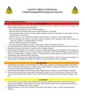 SAFETY PRECAUTIONS for Using/Charging/Discharging the batteries When ...