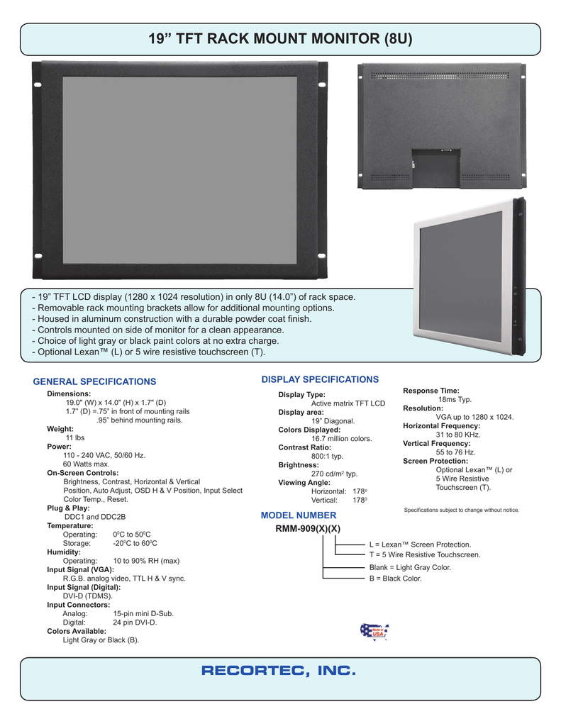 19” TFT RACK MOUNT MONITOR (8U) | Manualzz