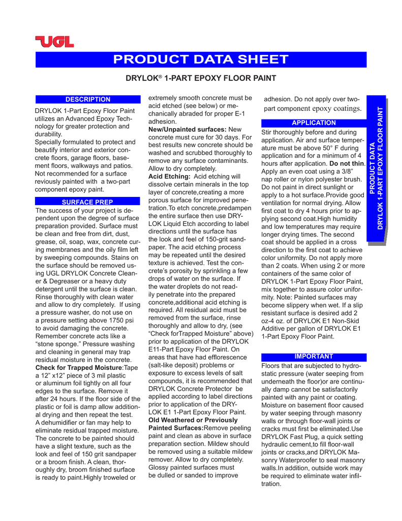 Product Data Sheet Drylok 1 Part Epoxy Floor Paint