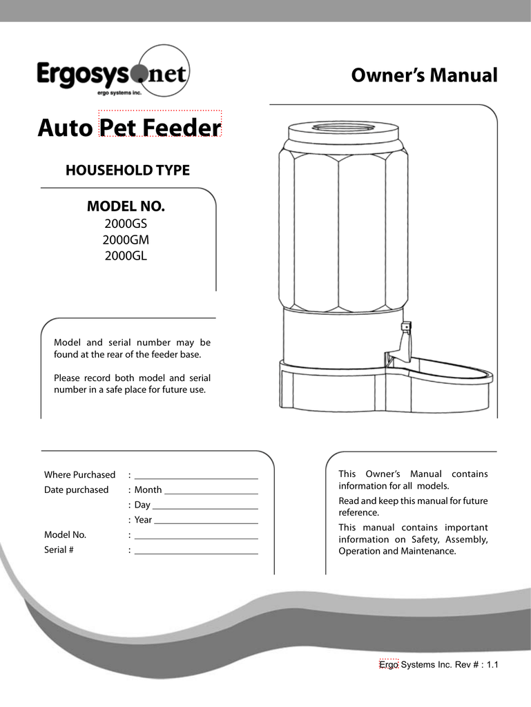 To Pet Feeder Owner S Manual Household Type Model No Manualzz Com