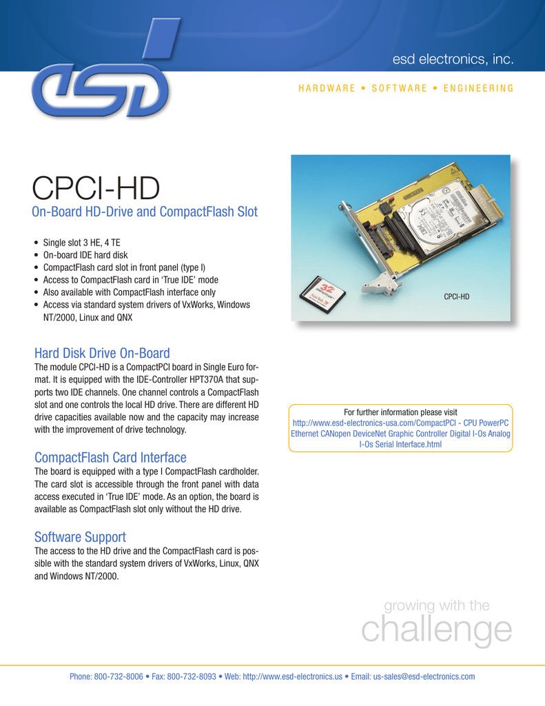 Cpci Hd Esd Electronics Inc On Board Hd Drive And Compactflash