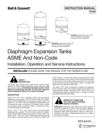 Bell & Gossett Diaphragm Expansion Tanks Instruction Manual | Manualzz