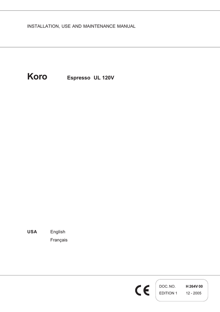 Necta Koro Espresso User Manual Manualzz