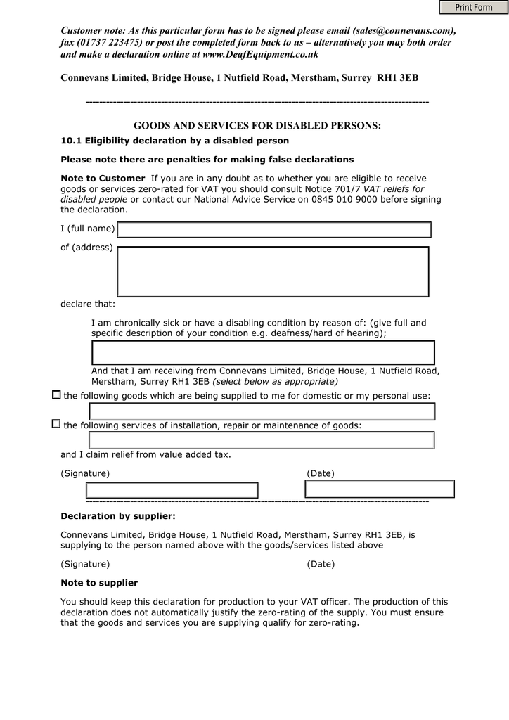 Vat Declaration Form For A Private Person Manualzz