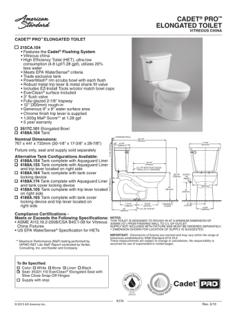 American Standard 215CA.104.021 Cadet PRO Elongated 1.28 gpf Toilet ...