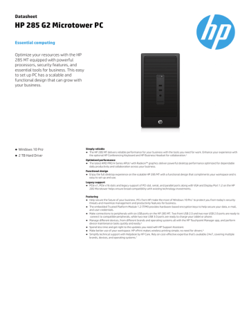 Hp 285 G2 Microtower Pc Datasheet Manualzz