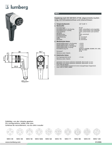 Lumberg DIN connector Socket, right angle Number of pins: 6 Silver WKV 60 1 pc(s) Jack Connector Data Sheet | Manualzz