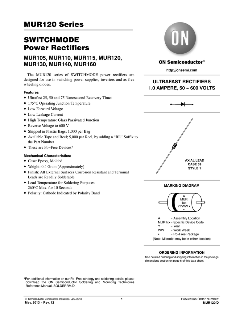 10 x MUR115 Manu:ON DO-41,SWITCHMODE Power Rectifiers Free US Shipping