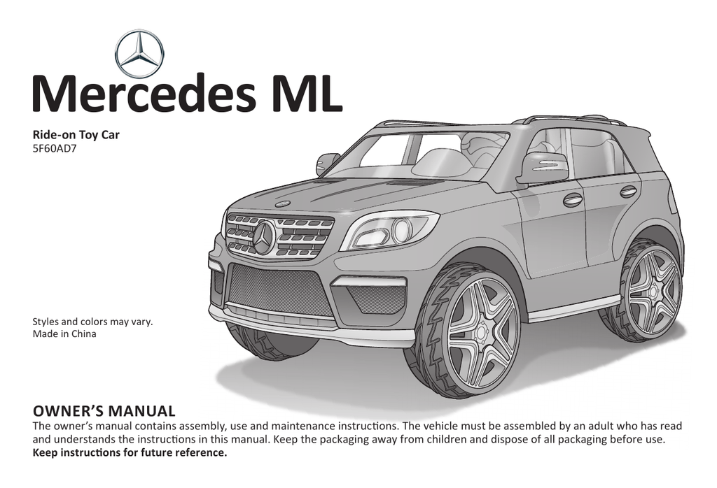 mercedes ml350 ride on car manual