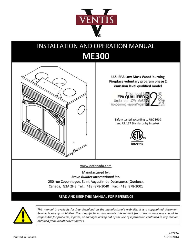 Ventis Me300 Zero Clearance Wood Fireplace Installation And