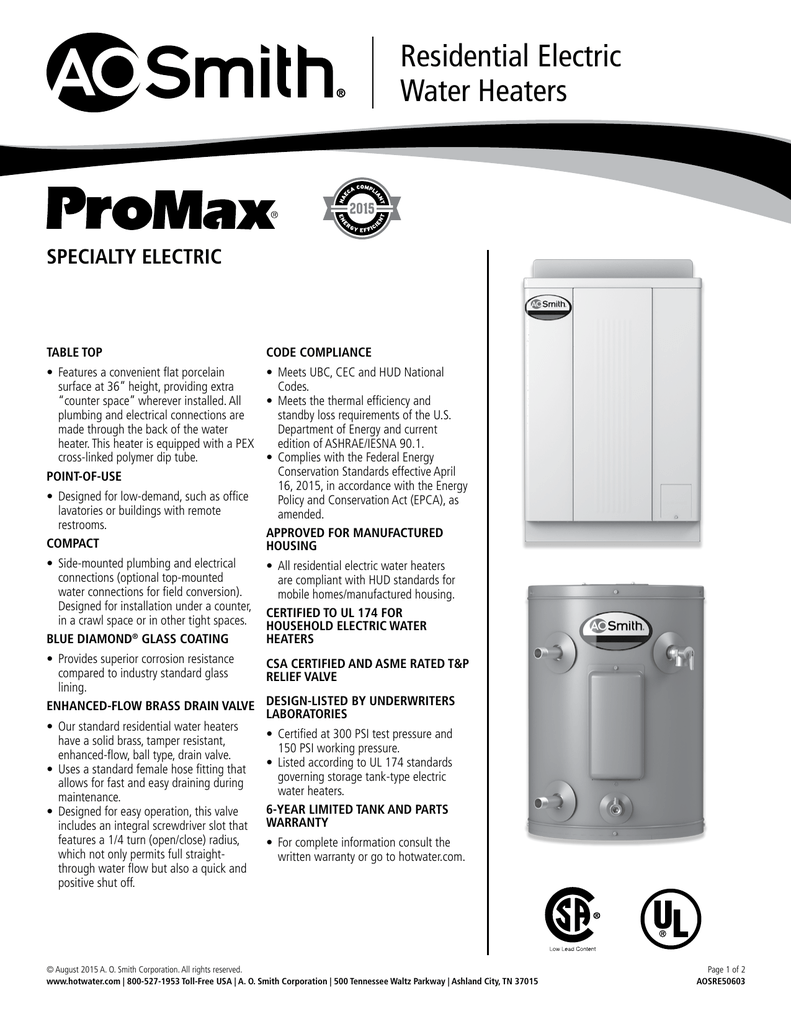 Owners Manual For Ao Smith Water Heater