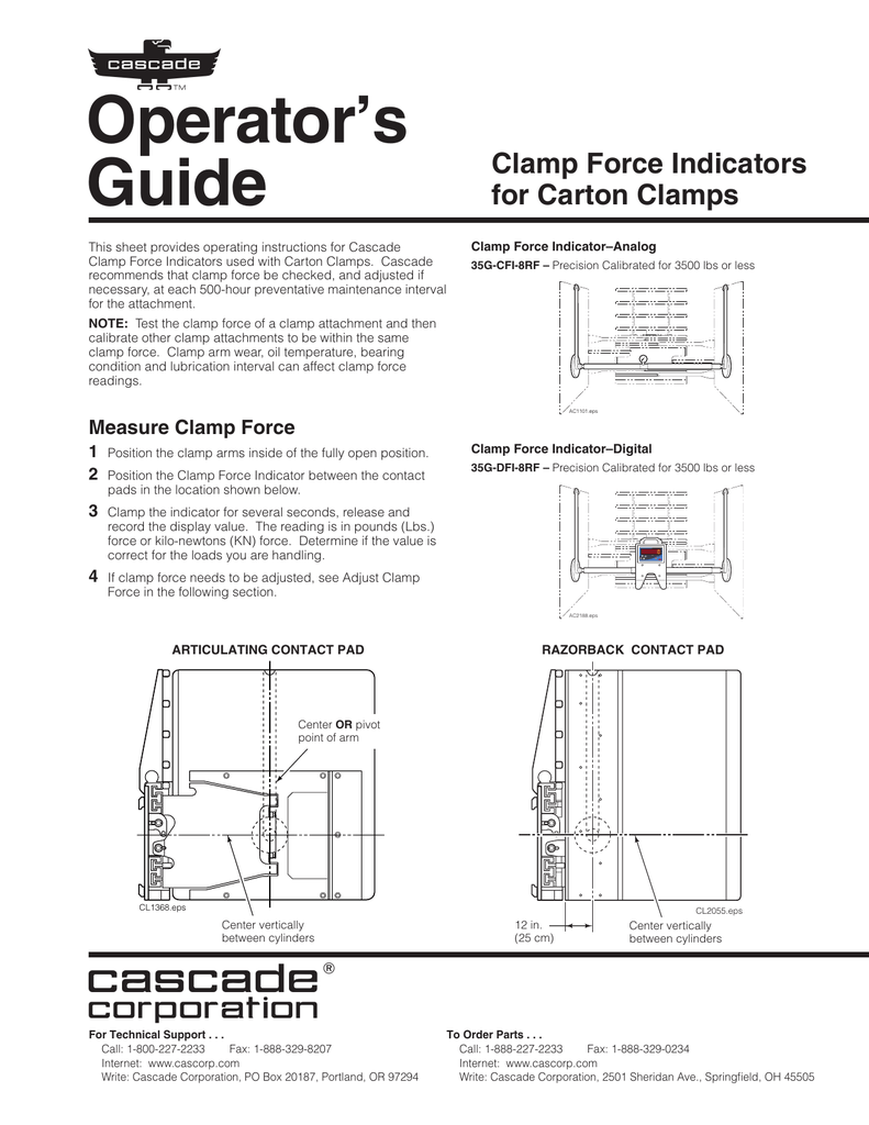 Clamp Force Indicator Operator Guide for Carton Clamps Manualzz