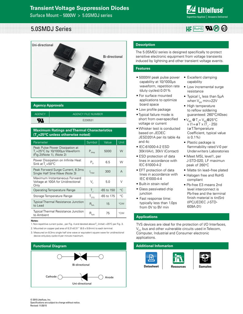 100 pieces TVS Diodes Transient Voltage Suppressors 600W 5.0V Unidirect 