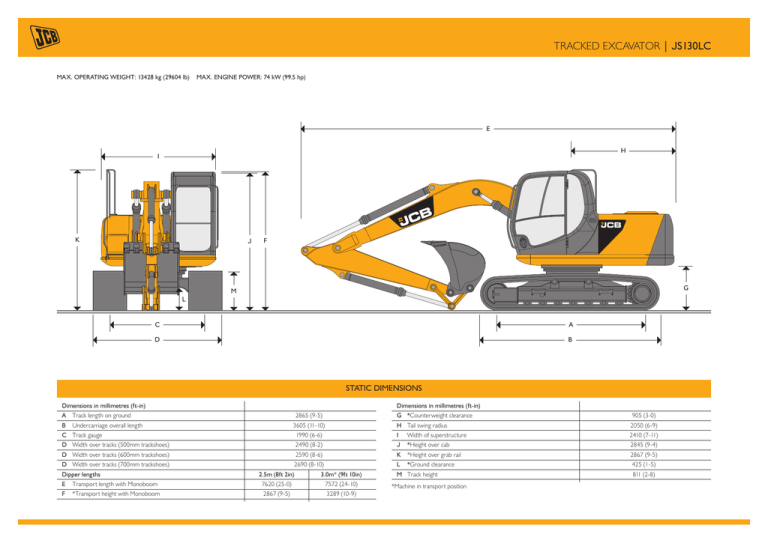 TRACKED EXCAVATOR JS130LC STATIC DIMENSIONS E H Manualzz