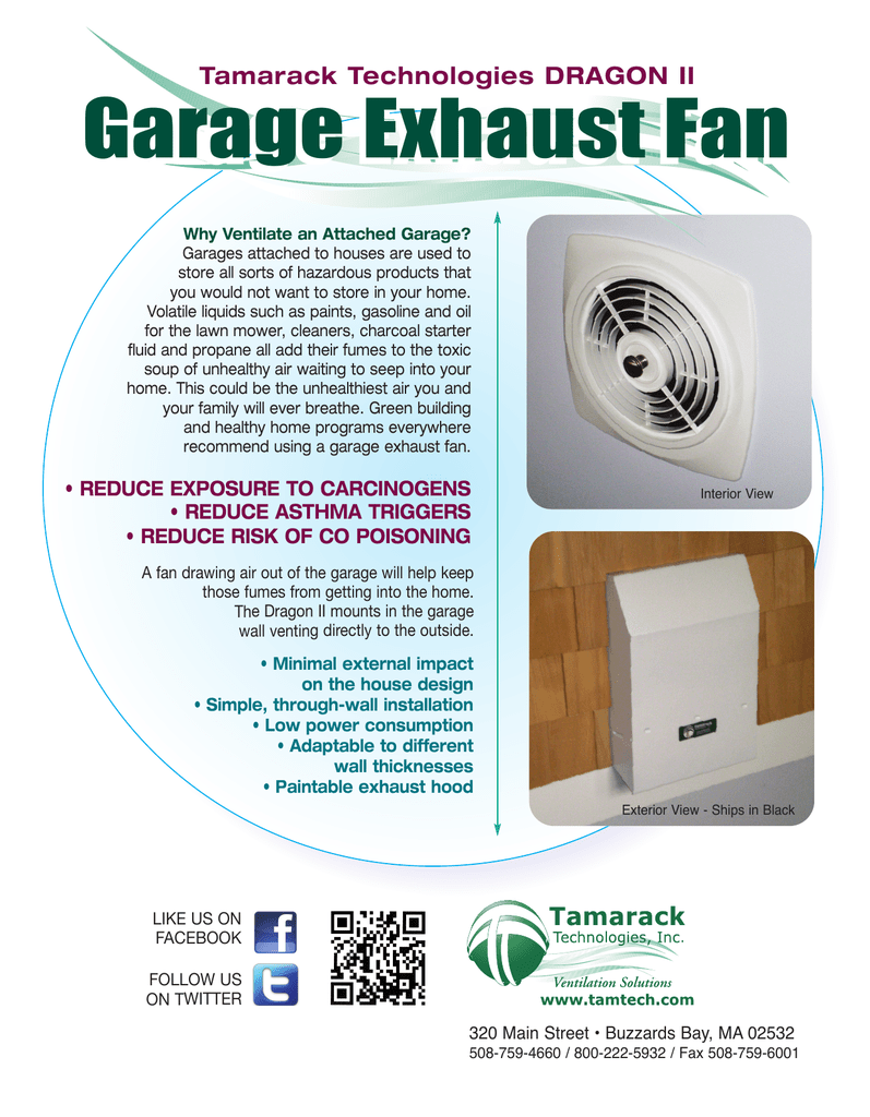 Garage Exhaust Fan Tamarack Technologies Dragon Ii Manualzz Com