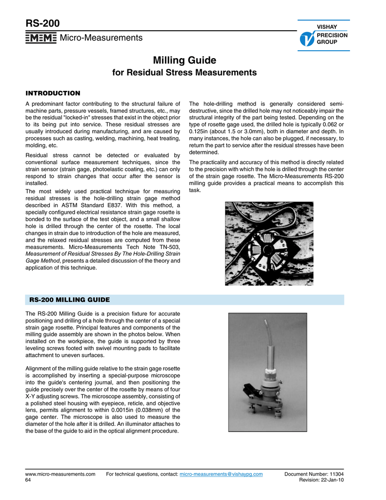 rs-200 milling guide Rs-200 milling guide (left) and hole-drilled strain gauge rosette.