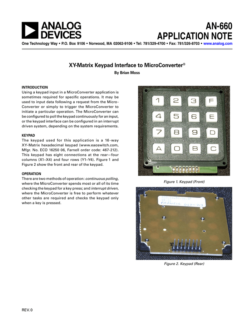 An 660 Xy Matrix Keypad Interface To Microconverter Rev 0 Manualzz