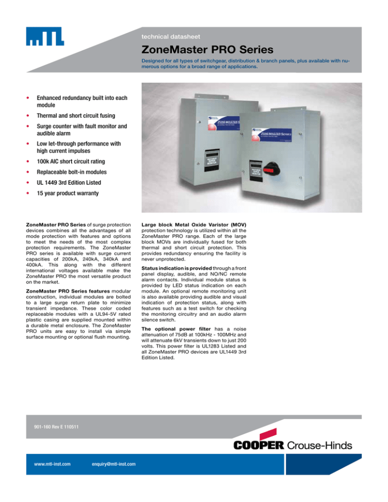 ZoneMaster PRO Series Technical Datasheet | Manualzz