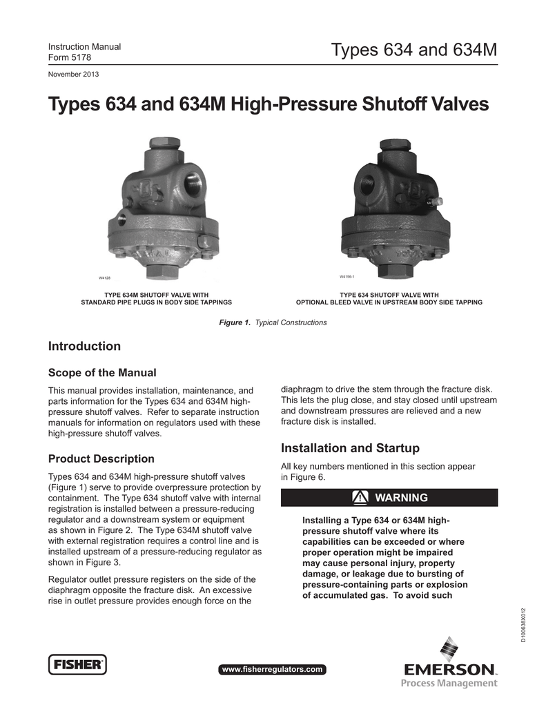 Types 634 and 634M High Pressure Shutoff Valves Manualzz