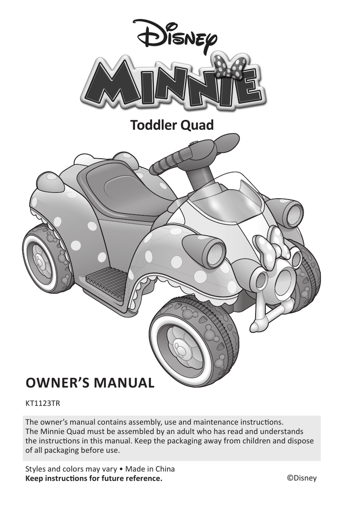 kid trax disney minnie mouse 6v quad ride on manual