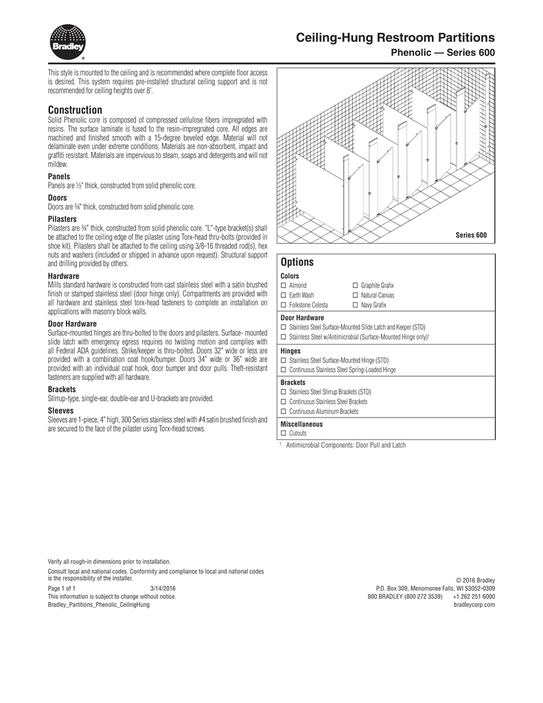 Ceiling Hung Restroom Partitions Phenolic Series 600