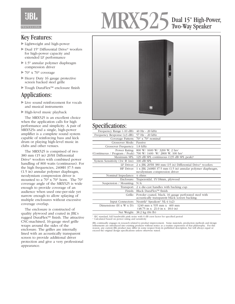 mrx525 specs