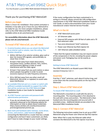 AT&T MetroCell 9962 Quick Start Guide | Manualzz