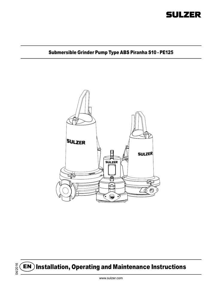 Sulzer S10 PE125 Installation, Operating And Maintenance Instructions