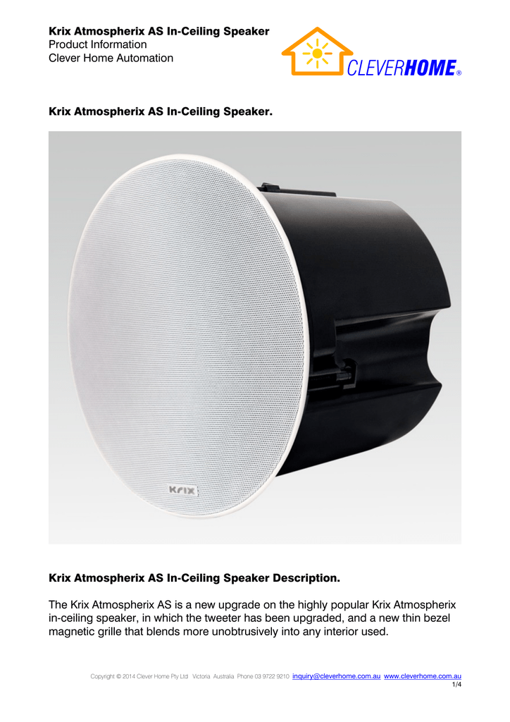 Krix Atmospherix As 2 Way In Ceiling Speaker Brochure 478kb Pdf