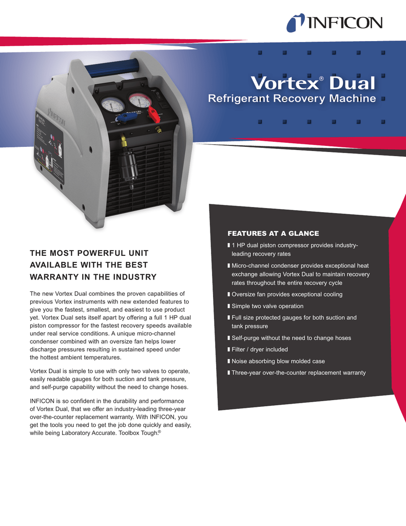 Inficon Vortex Dual HVAC Refrigerant Recovery Machine, 45 OFF