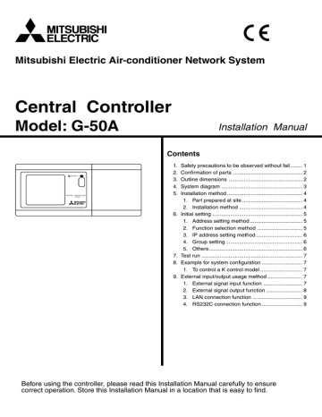 Mitsubishi Electric Central Controller G 50a Installation Manual Manualzz