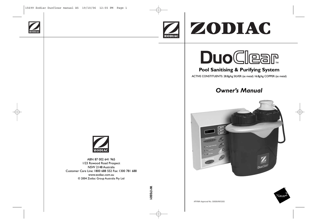 Zodiac Duoclear Chlorinator Mineral Purifier Manual Manualzz
