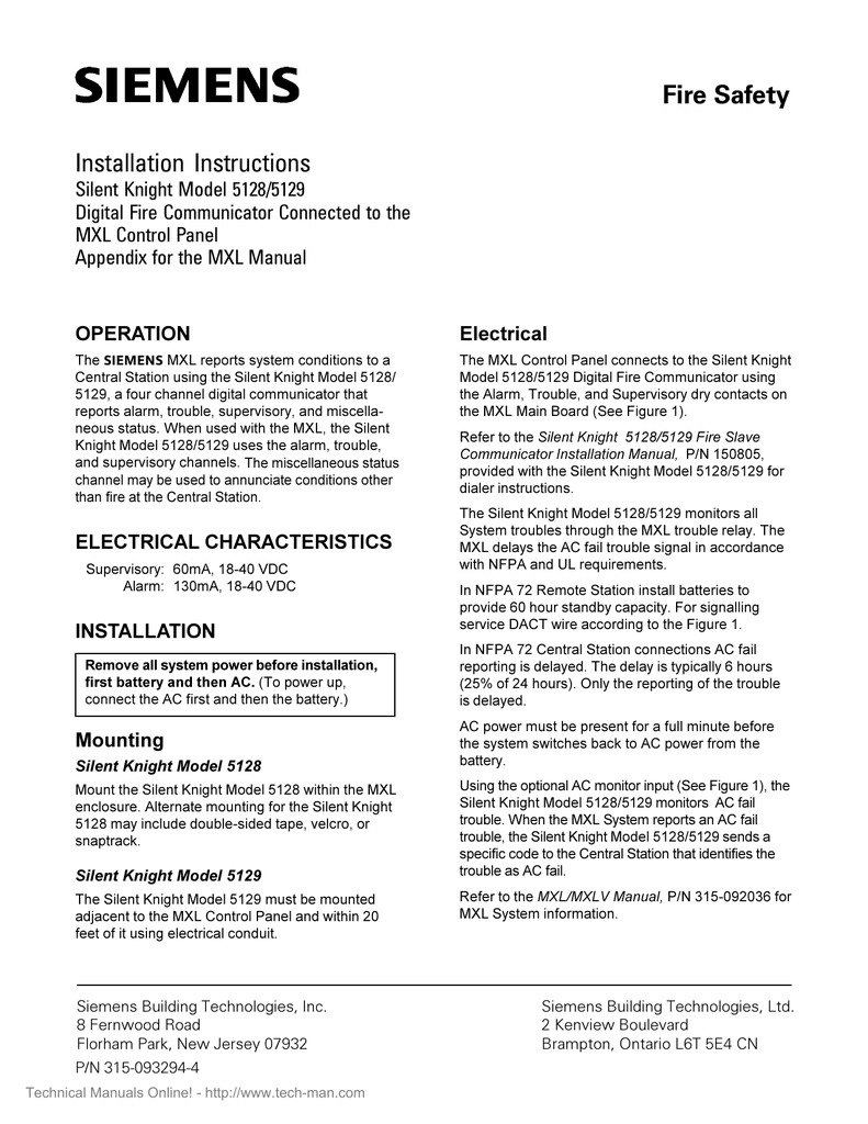 Siemens Mxl Connections To Sk5128 Sk5129 Communicators Manualzz