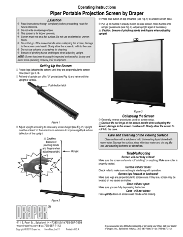 Piper Portable Projection Screen by Draper Operating Instructions 