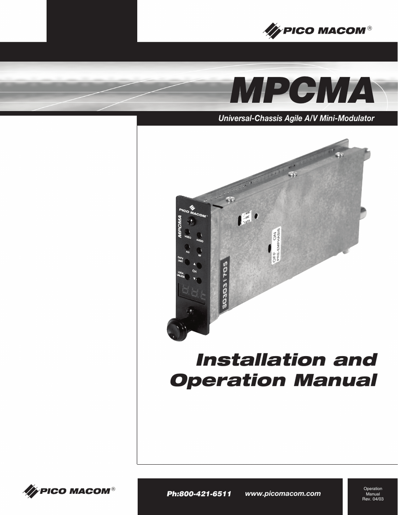 Pico Macom MPCMA SAW Filtered Agile A//V Mini Modulator NEW with Warranty