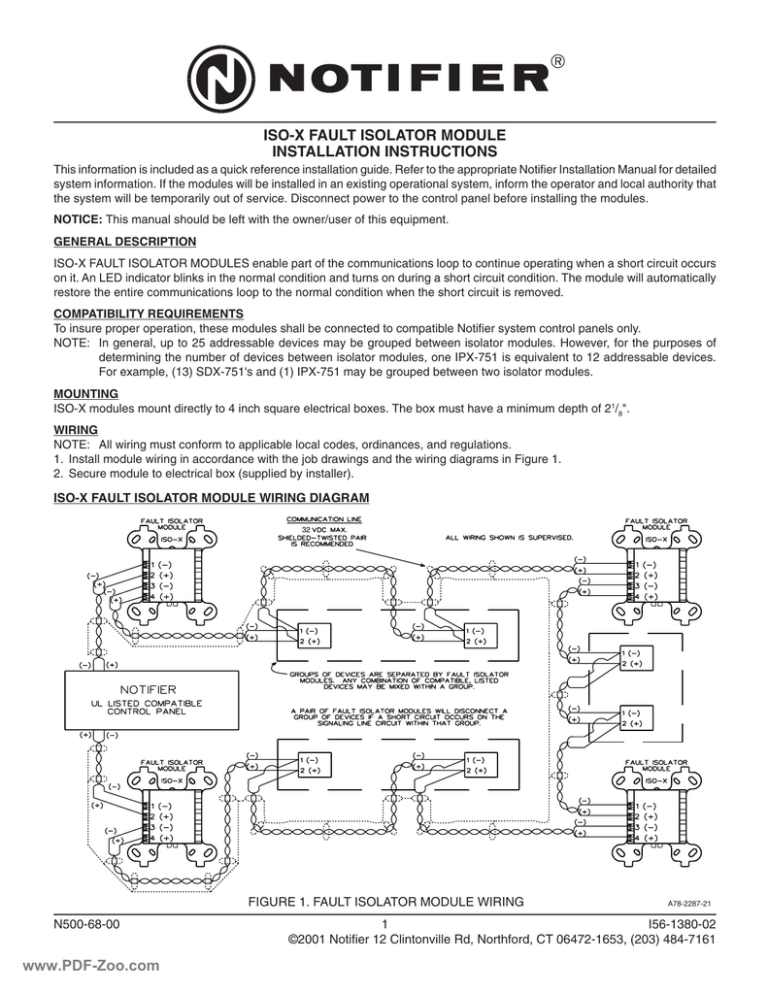 Notifier ISO-X Fault Isolator Module Installation Instructions | Manualzz