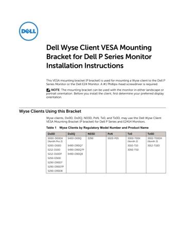 Dell Wyse Client VESA Mounting Bracket 