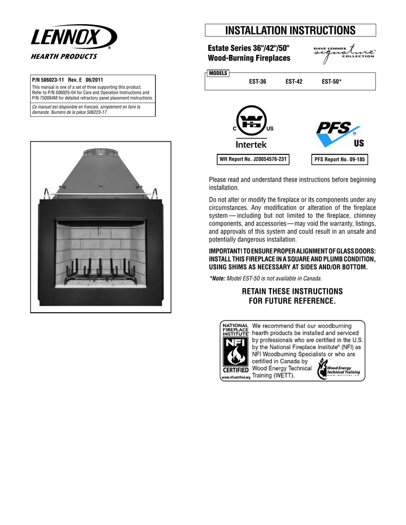 Estatea Series Lennox Discontinued Installation Instructions