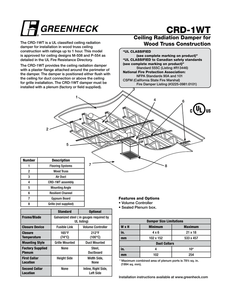 Crd 1wt Ceiling Radiation Damper For Wood Truss Applications