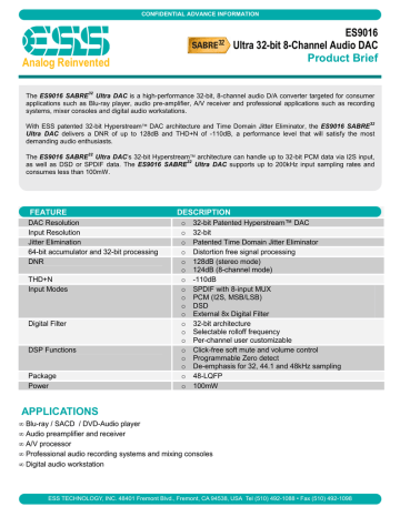 datasheet for ES9016 by ESS Technology | Manualzz