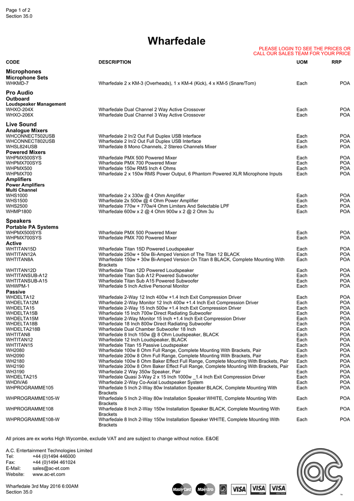 loudspeaker price list