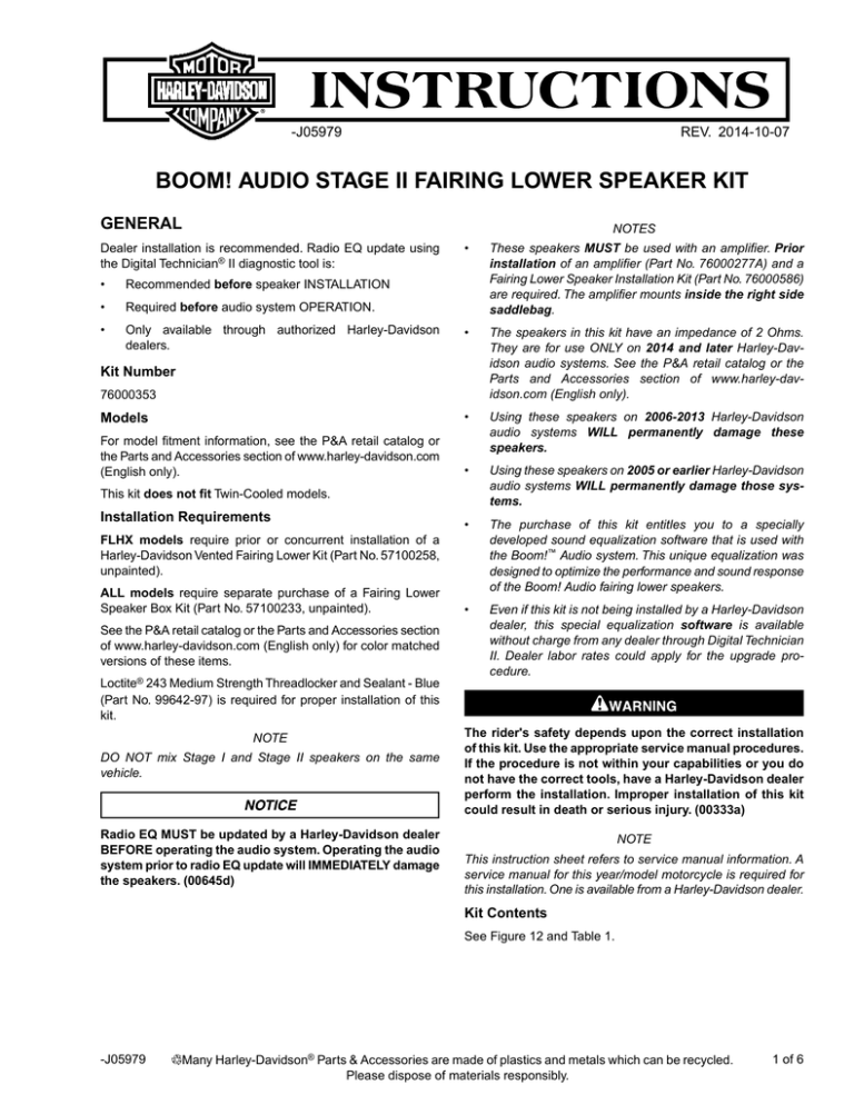 Boom! Audio Stage II Fairing Lower Speaker Instruction Sheet Manualzz