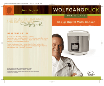 WOLFGANG PUCK 10-Cup Digital Multicooker ~Model# BDRCRD010~RICE