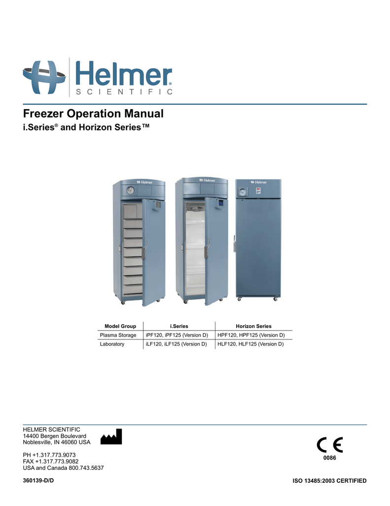Helmer Scientific i Series and Horizon Series Freezers Operation Manual