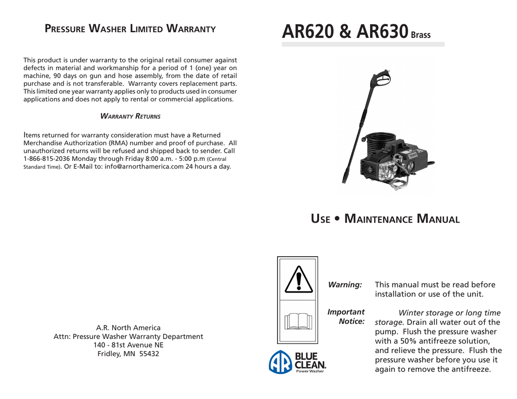 Ar620 630 Electric Pressure Washer Parts Breakdown Manual Manualzz