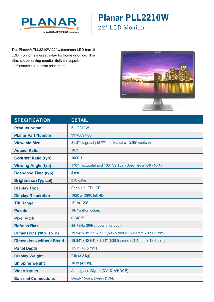 Planar PLL2210W | Manualzz