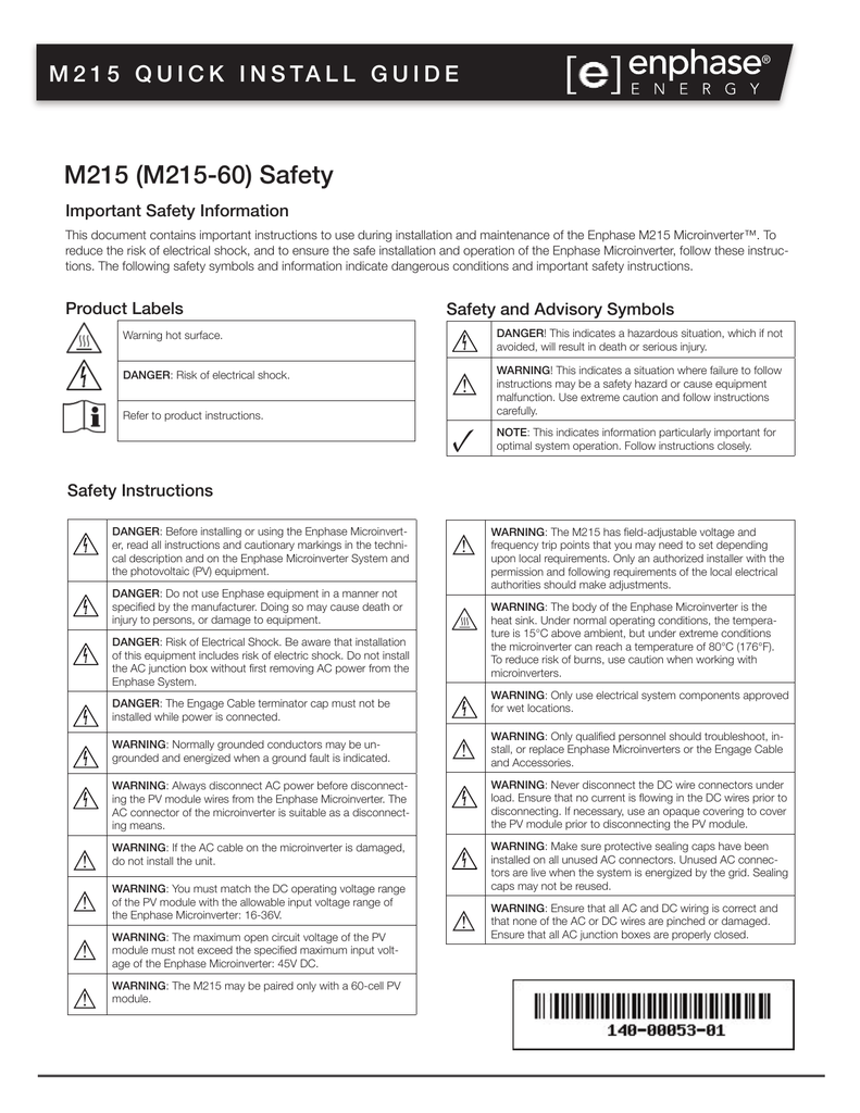 Enphase Energy M215 Microinverter Quick Install Guide Manualzz