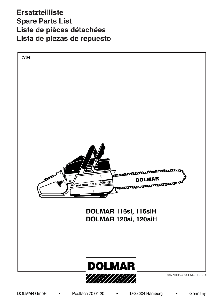 Dolmar Chainsaw Parts List 995 700 054 / 07 Manualzz