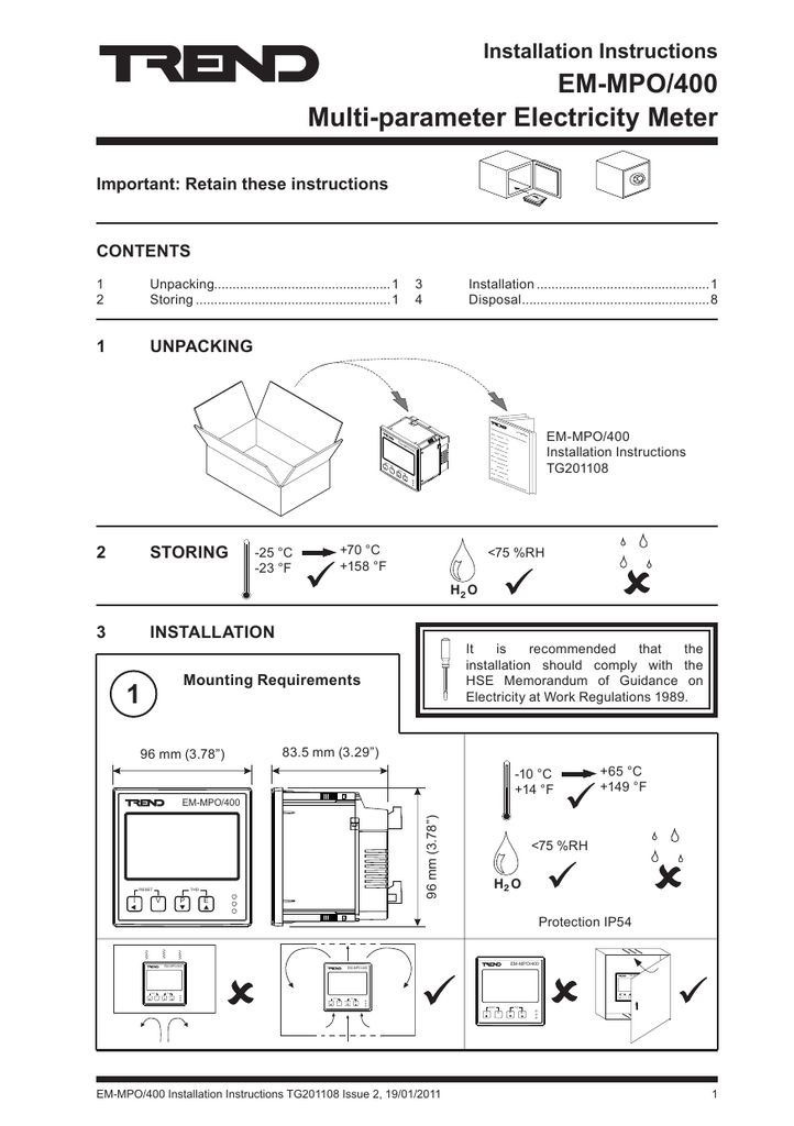 Em Mpo 400 Multi Parameter Electricity Meter Installation Instructions Manualzz